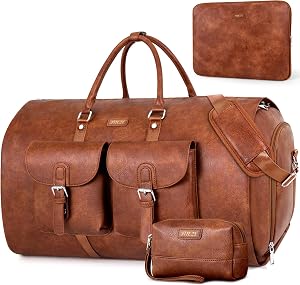 Garment Bag for Travel Leather Convertible Carry on Garment Duffel Bag for Men Travel Waterproof Large Weekender Bag for Men 2 in 1 Hanging Suitcase Suit Business Bag 3pcs