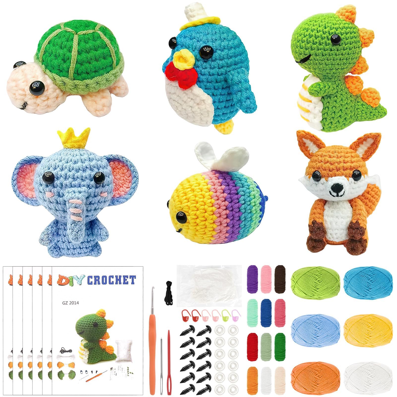 Malloom 6PCS Crochet Kit for Beginners Adults, Amigurumi Crochet Animal Starter Kit with Step-by-Step Video Tutorials, Complete DIY Knitting Craft Set, Ideal Gift for Beginners (Set-01)