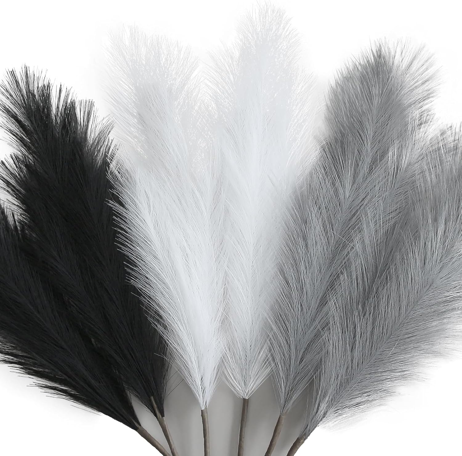 ZIFTY Black Pampas Grass Decor 6Pcs 38"/3.1FT Faux Dried Tall Fluffy Artificial Flower for Floor Vase Fake Bathroom Boho Home Decor Filler Farmhouse Decorations (Black, White, Grey) Black & White & Grey 38in 6pcs