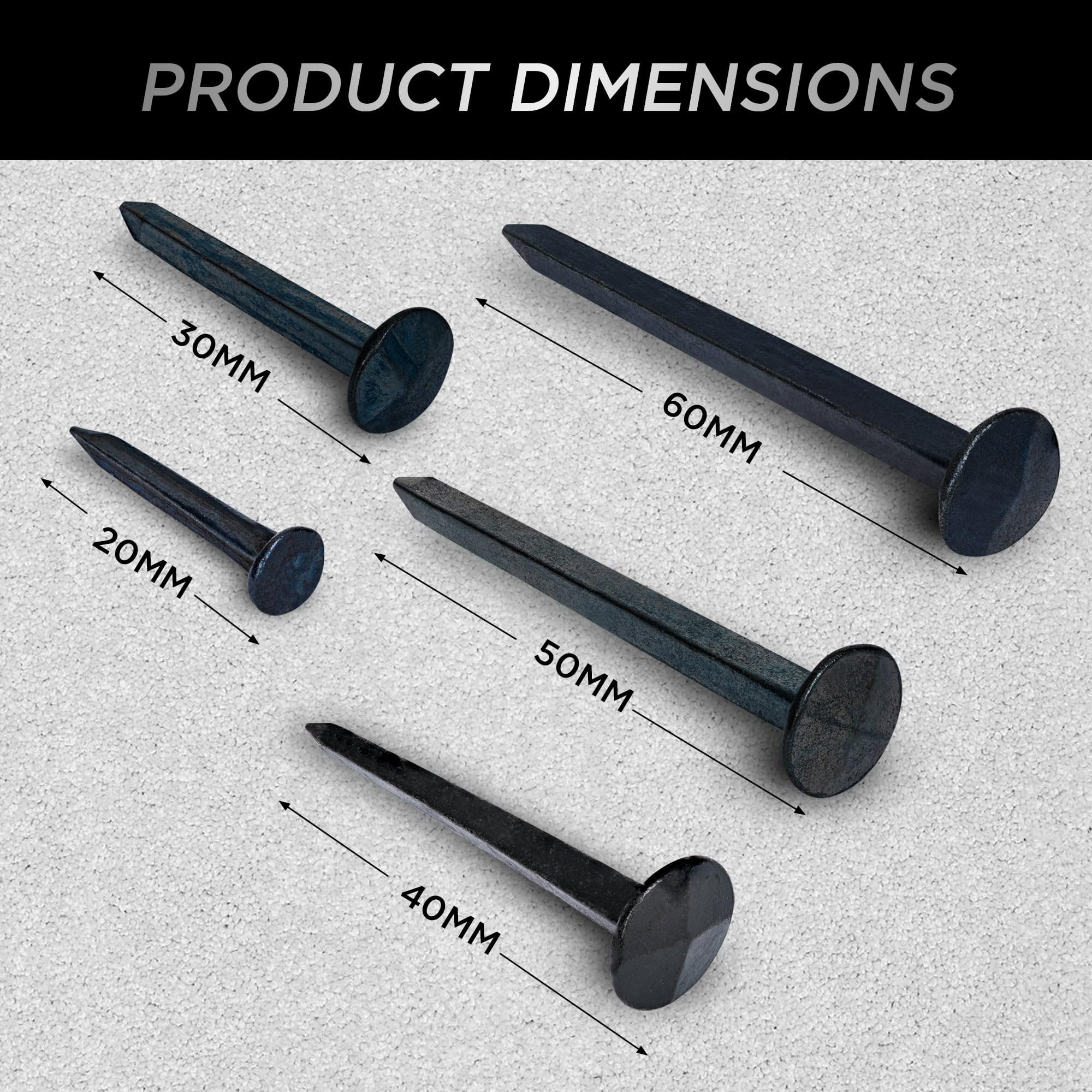 Lot de 10 clous d'ancrage, 60 mm de long, forgés, aspect vieilli, surface bleu-noir