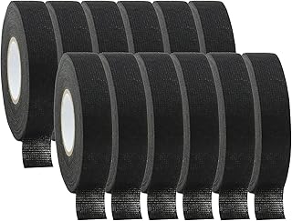JBTOZIUY 12 Rolls Wiring Harness Tape 19 mm X 15m, Black Chemical Fiber Cloth High Temp Wire Harness Wrapping Tape for Auto Electrical Wrap, Protection, Insulation,Flame Resistant