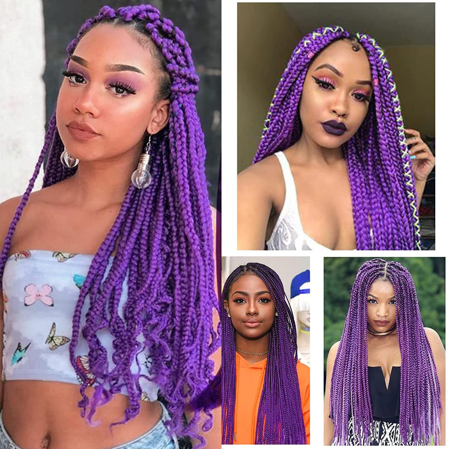 Purple Braiding Hair, Kanekalon Braiding Hair 24inch 100G 3PCS, Feed In