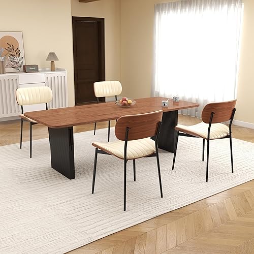 Juego de 4 sillas de comedor modernas de mediados de siglo, sillas de cocina tapizadas de piel sintética con respaldo de madera curvada de nogal y