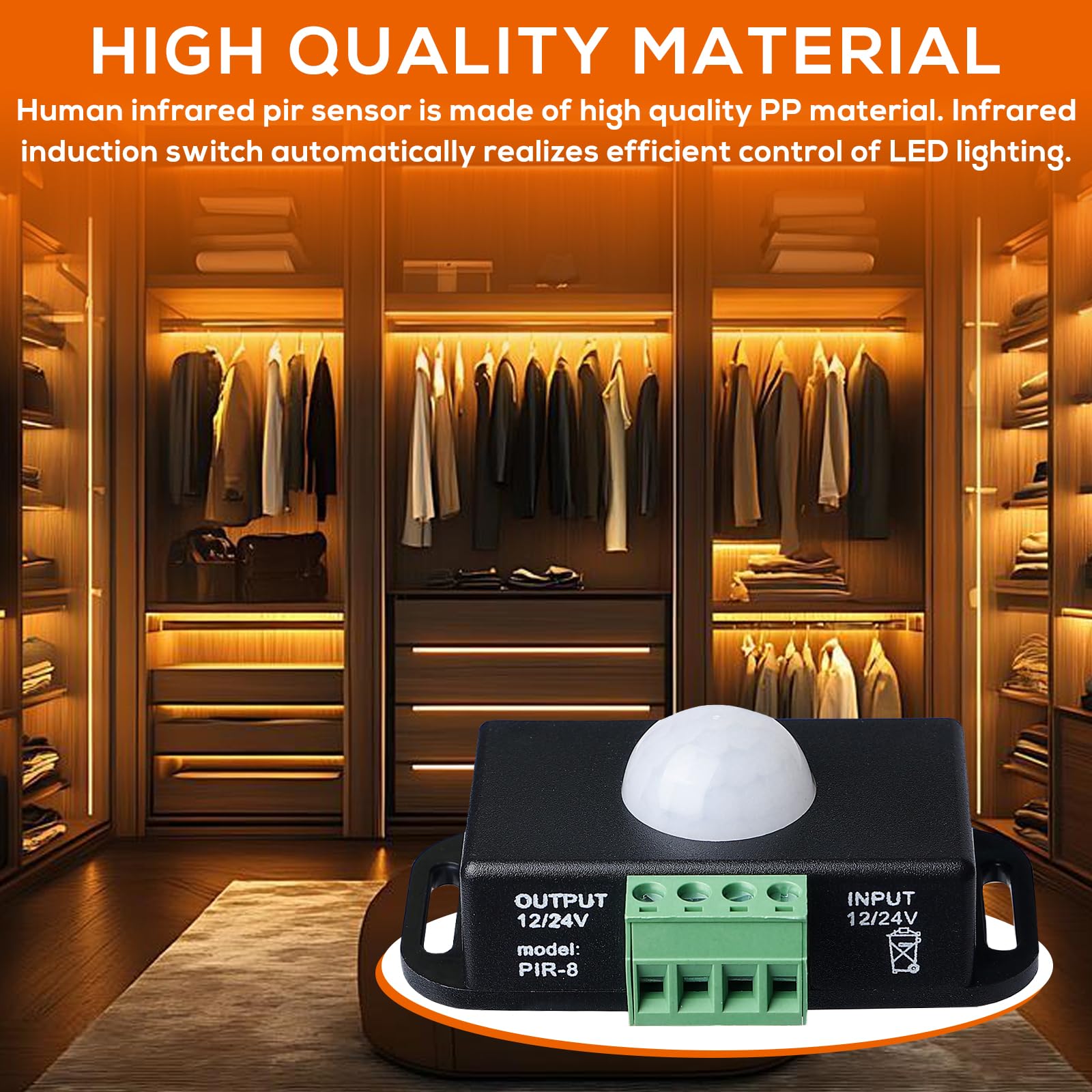 4 Pieza Interruptor con Sensor de Movimiento, Controlador de Interruptor LED con Sensor PIR de 12V/24V para Tiras de Luz LED Flexibles