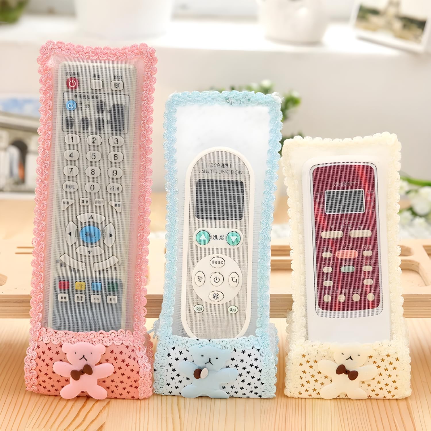 VISUAL ARREST Lace Cloth Fabric Remote Cover Dust Protection Case for TV AC Controllers Dustproof Protector Remote Control Storage Bag – 3 Sizes