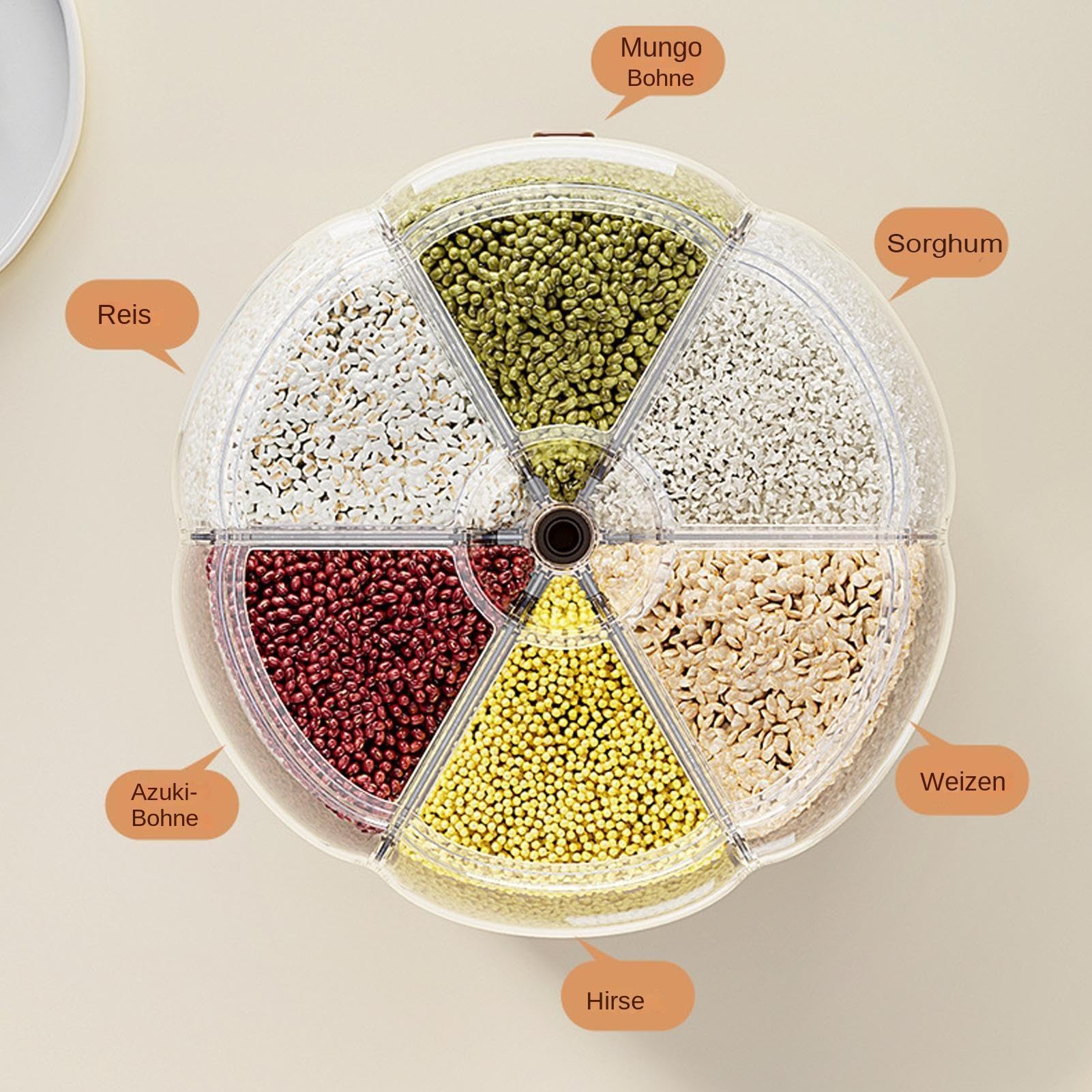 Dispenser di cereali da cucina, contenitore rimovibile per | alimenti secchi, soluzione ermetica, 23 x 26 x 26 x 24 cm, rotazione a 360 gradi, organizzazione per uso in cucina