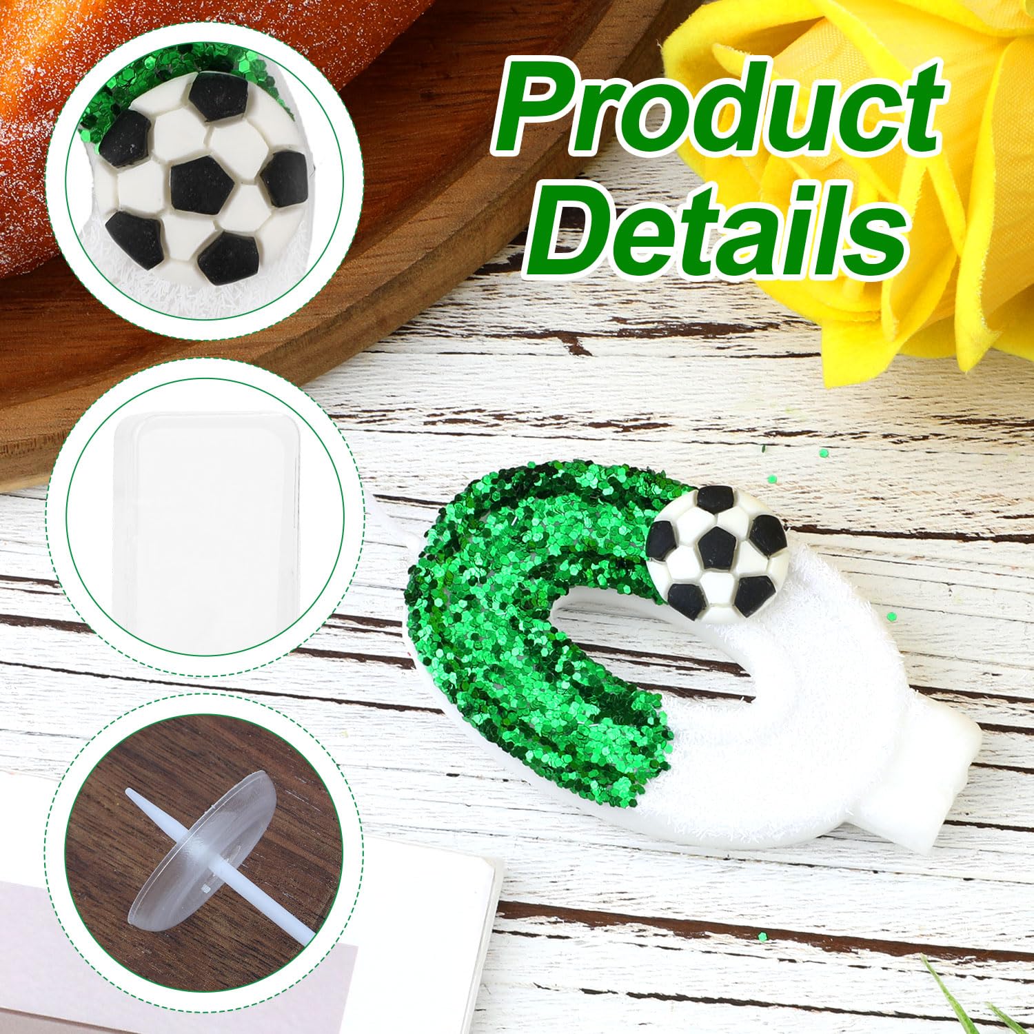 Candele Torta Glitter per Calcio Verde con Numeri di Compleanno, Matrimonio, Anniversario, Laurea, Festival (8