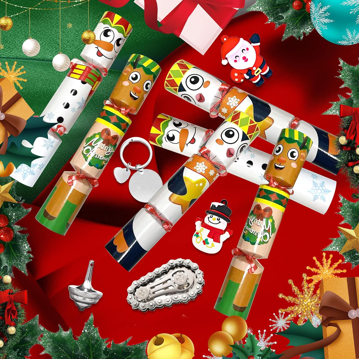 12Pack 10" Christmas Non-Snap Table Favors - Cute Characters Party Favors With Crown Hat, Jake and Xmas Gift For Christmas Parties Dinners Holidays