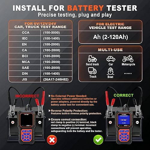 Miniatura 6 de BT60 Pro Acclope - Probador de batería de coche con impresión en la nube 100-3000 CCA 6V 12V 24V AGM Comprobador de batería de gel de litio