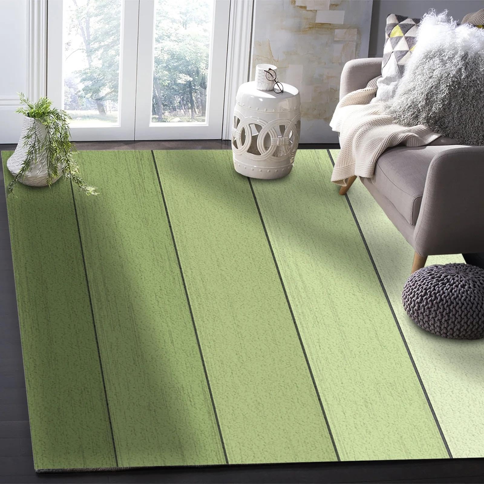 Alfombra de madera con gradiente verde y acabado premium de decoración del hogar