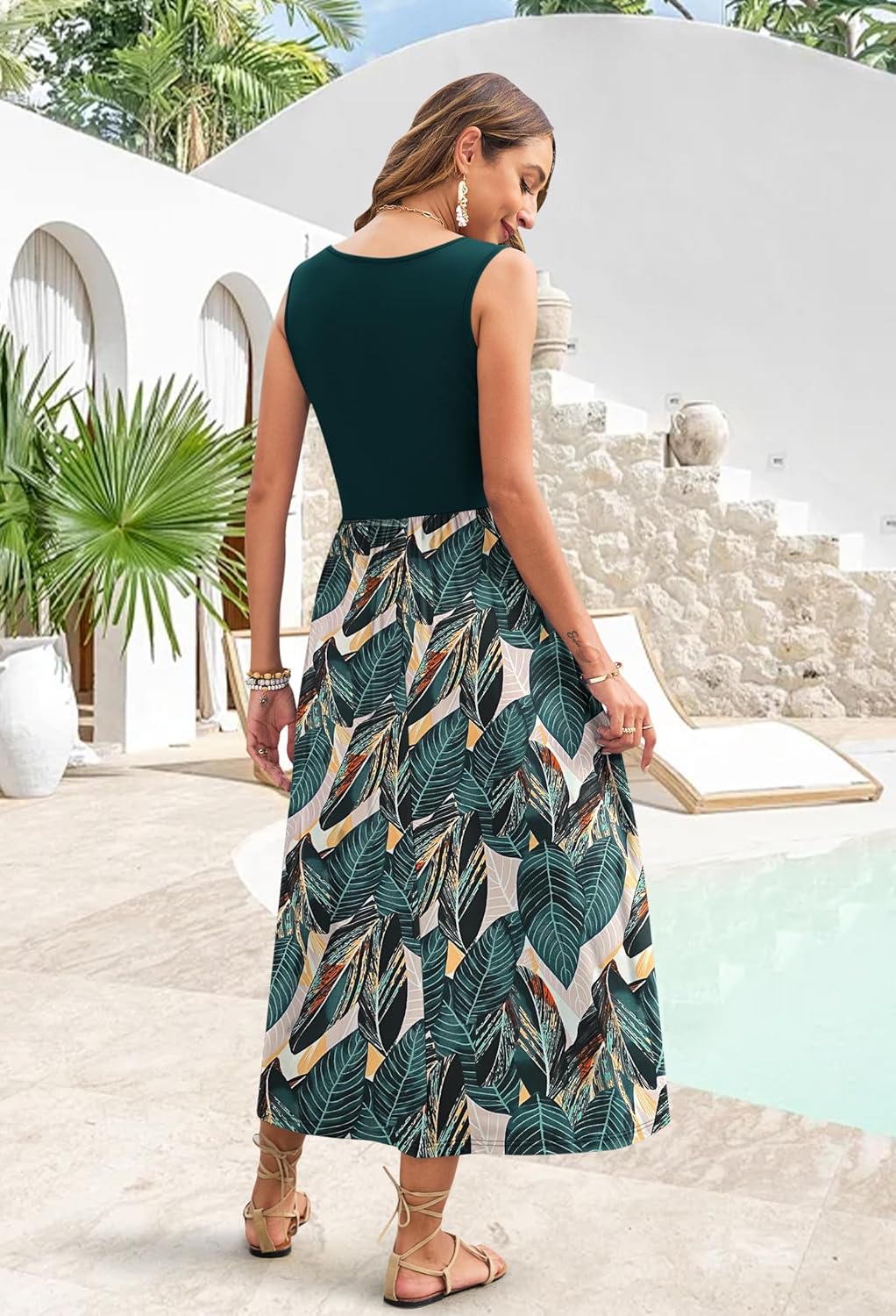 WNEEDU Women's Summer Maxi Dress 2026 Casual Sleeveless Hawaiian Sundress Tropical Long Dress Beach Vacation Outfit - Image 4