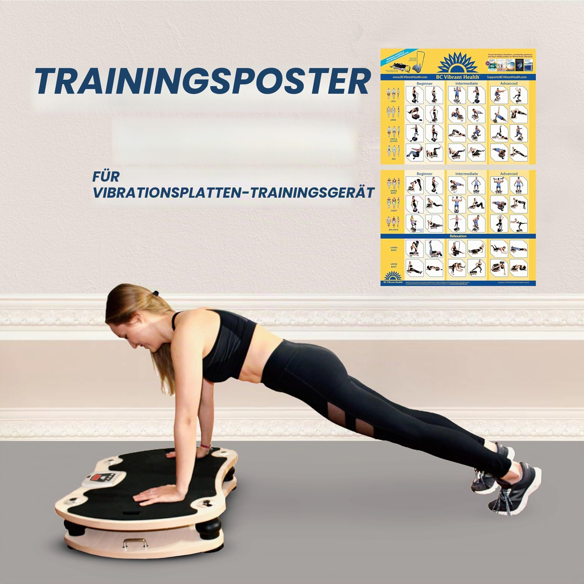 Ganzkörper-Vibrationsposter, Ganzkörper-Vibrationsplatte, Übungstabelle Workout-Poster für Vibrationsplatte, Trainingsgerät