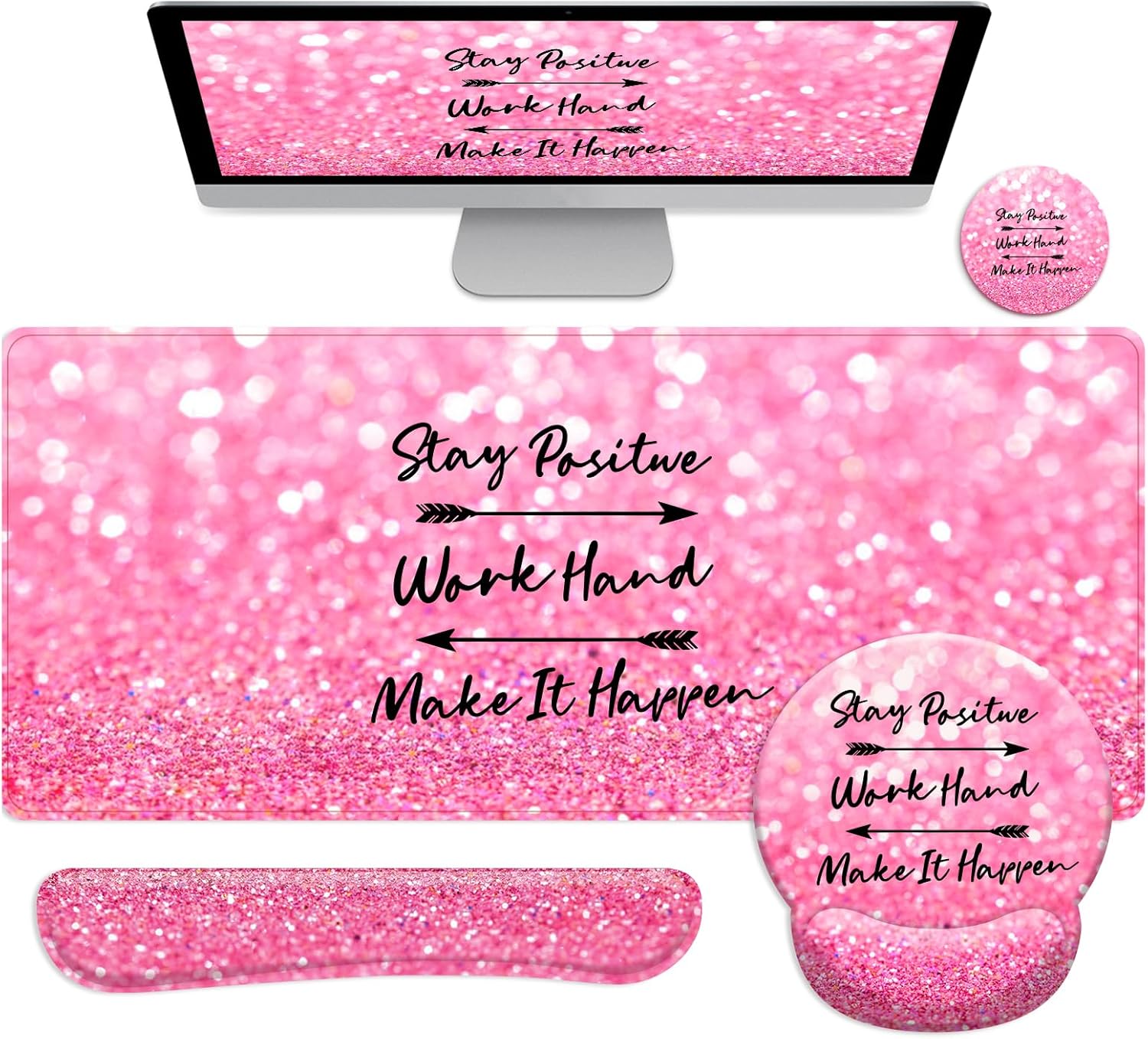 zokifab Large Desk Mouse Pad XXL,Ergonomic Desk Mat Gaming Set,Keyboard Wrist Support Rest Mouse Pad Suitable for Office and Home (XXL Pink Set)