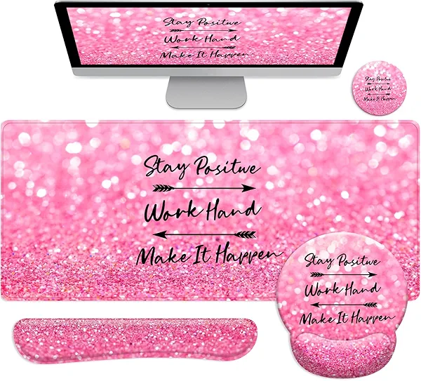 zokifab Long Mouse Pad XXL,Ergonomic Desk Mat Gaming Set,Keyboard Wrist Support Rest Mouse Pad Suitable for Office and Home (XXL Pink Set)