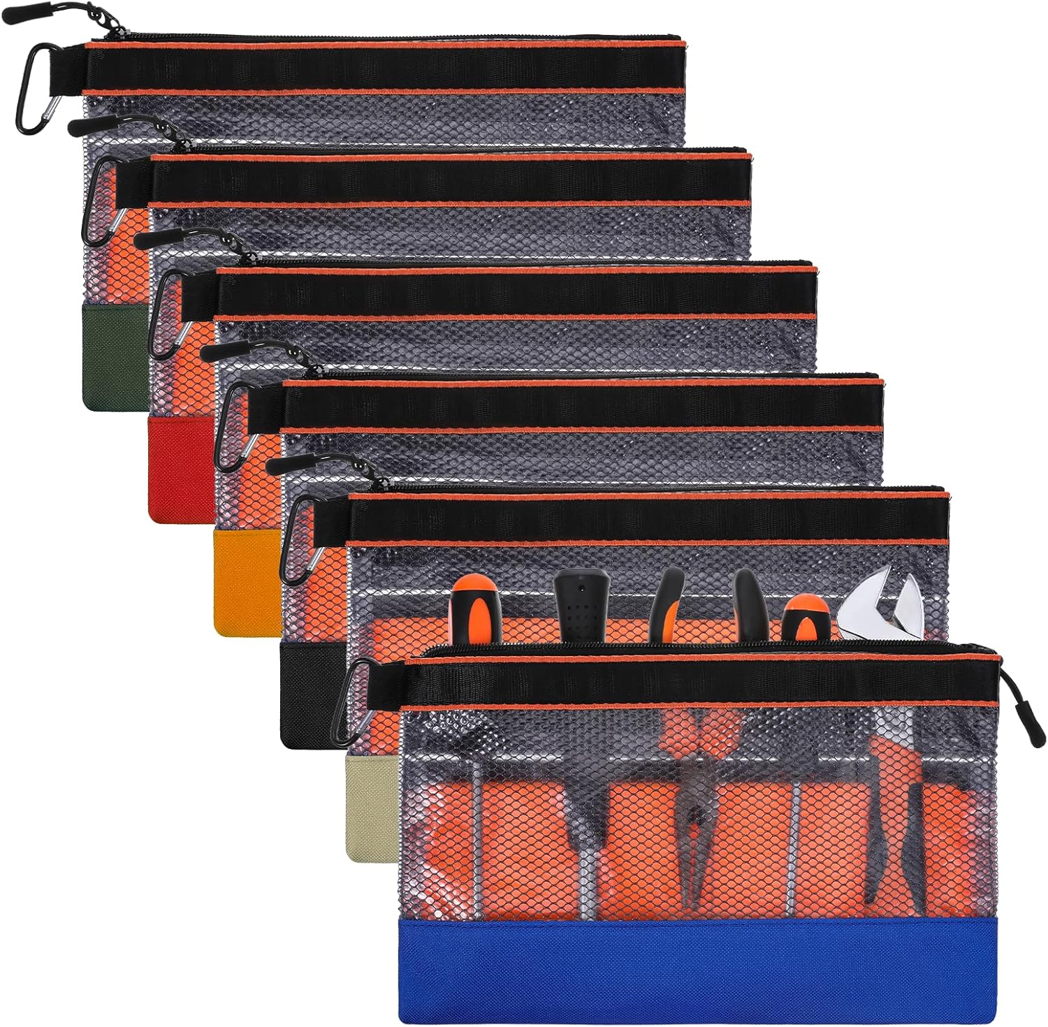 6 PCS 12" Clear Tool Bag with Heavy Duty Mesh Window, Small Zipper Pouch, Utility Waterproof Mini Tool Pouch for Tool Organizers and Storage