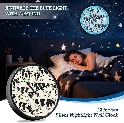Miniatura 7 de Cows Retro 12 Inch Analog Wall Clocks Battery-Operated with Led Lights for Living Room Bedroom Kitchen Office Decor, Battery Not Included