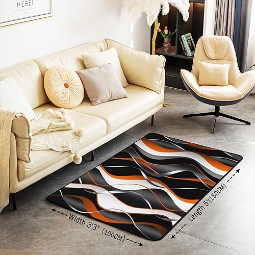 Miniatura 3 de Alfombra geométrica de 3 x 5 pies para sala de estar geométrica de color naranja, gris, blanco y negro, para decoración del hogar, alfombra moderna