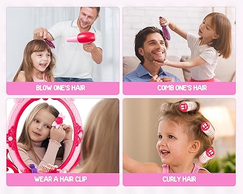 Miniatura 3 de Juguete de mesa de maquillaje para niños pequeños con espejo y silla, juego de tocador para niños con luz y música, accesorios de maquillaje con