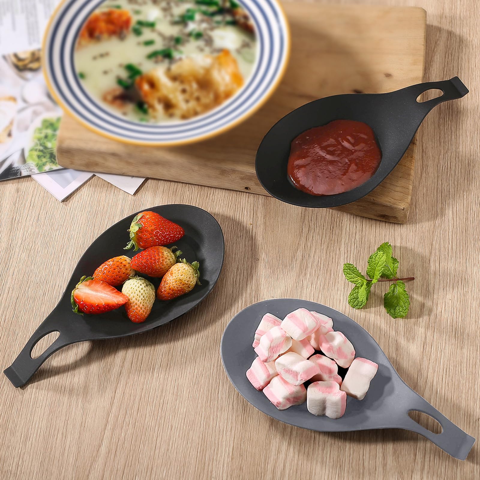 2 pcs Bandeja de Silicona para Cucharas, Soporte para Cucharas de Cocina, Bandeja de Silicona para Cucharas, Bandeja de Silicona para Cucharas de Cocina Negro + Gris,