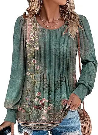 BETTE BOUTIK Long Sleeve Shirts for Women Fall Tops Dressy Blouses Crewneck Tunic Tops for Leggings S-3XL