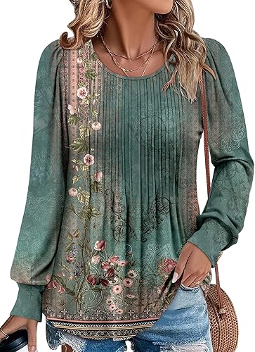 BETTE BOUTIK Long Sleeve Shirts for Women Fall Tops Dressy Blouses Crewneck Tunic Tops for Leggings S-3XL