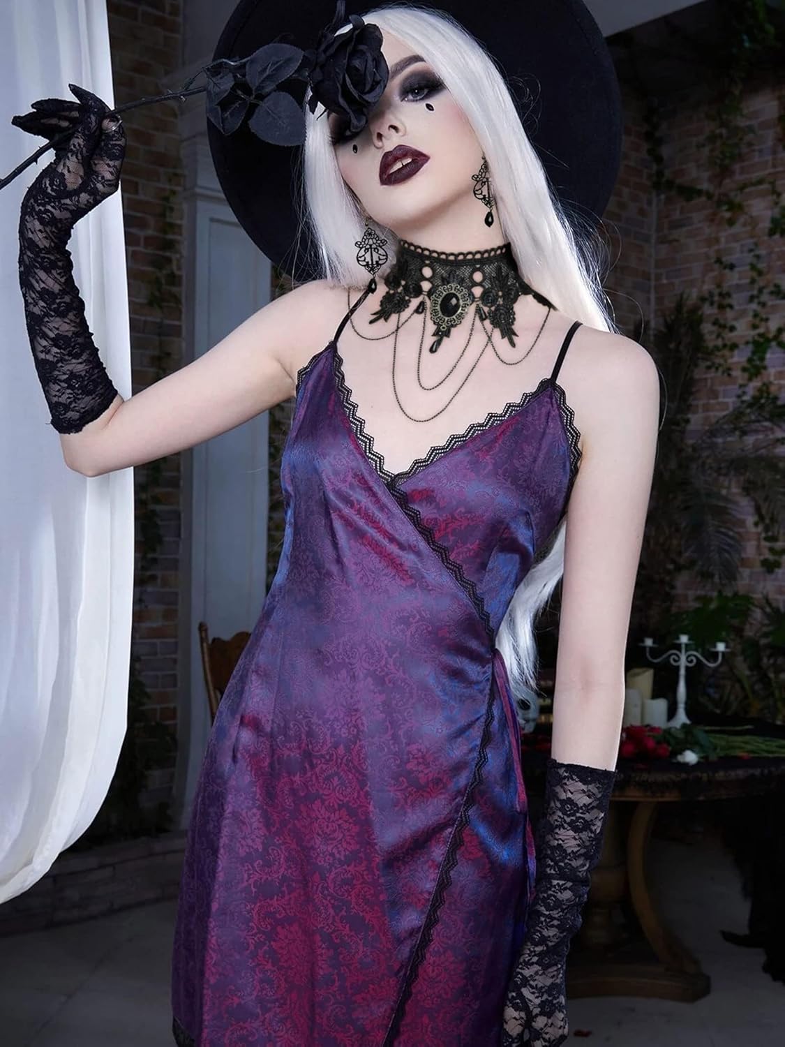 Halloween Jewelry for Women Goth Jewelry Set Black Gothic Choker Necklace Earrings Bracelet Set for Women Halloween Gifts - Image 3