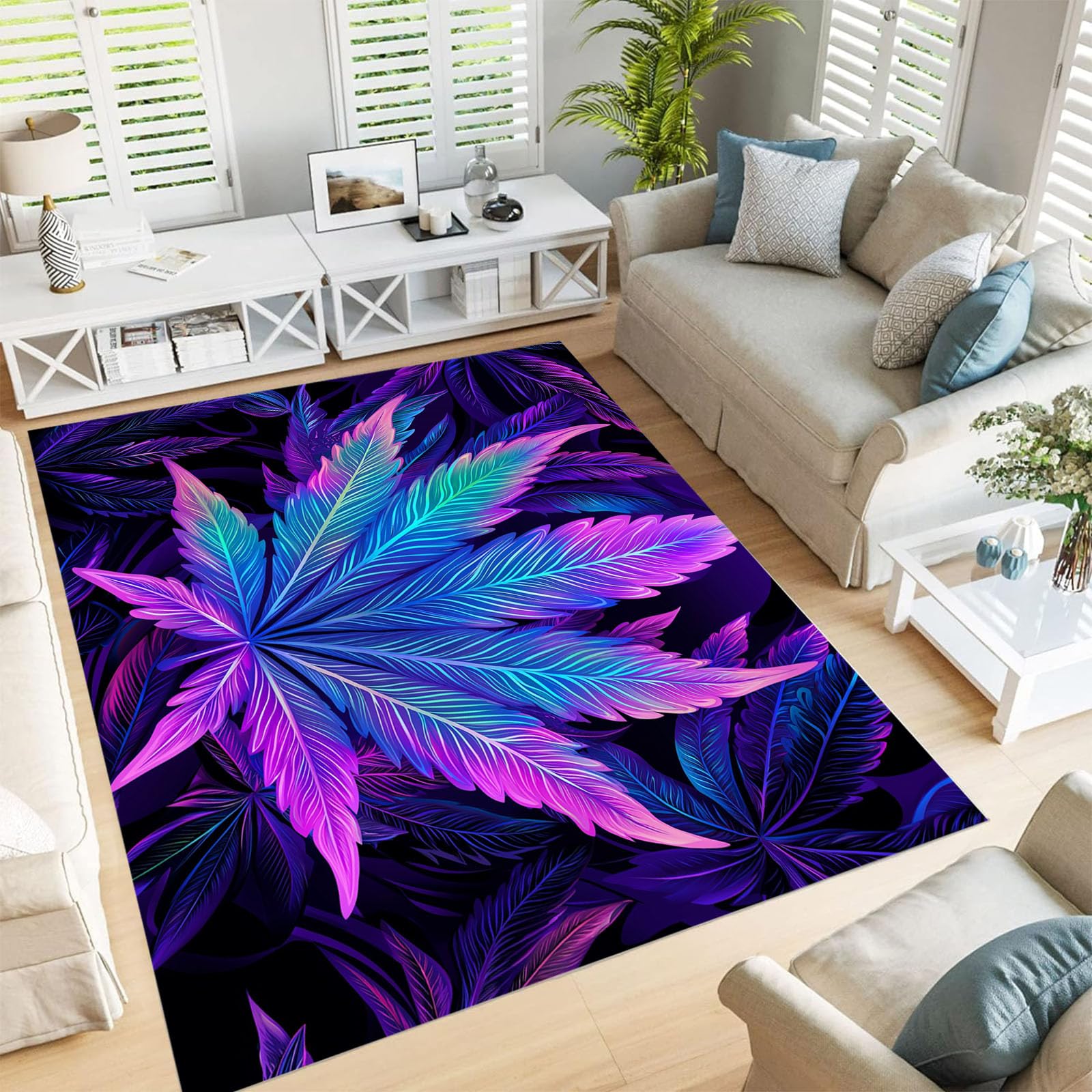 Tapis antidérapant et lavable violet fluo pour sécuriser votre salon