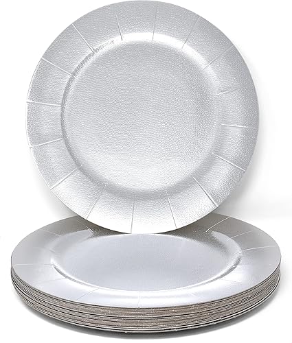 Miniatura 2 de Gift Boutique 24 platos de carga desechables redondos plateados de 13 pulgadas, bandeja de servicio de cena, platos de cartón de papel para colocar