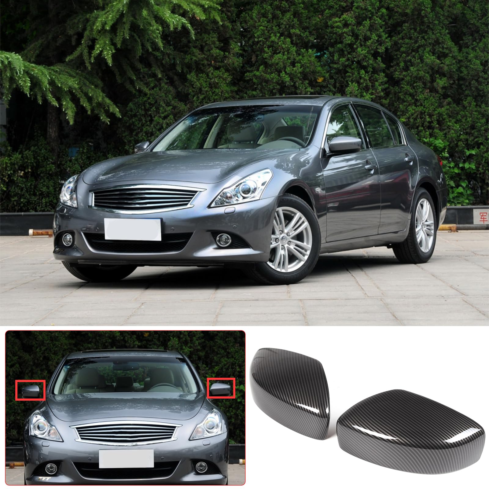 2Pcs Glossy Black Mirror Cover Trim For Infiniti G25 G37 2007-2013 - Decorative Overlay Caps - View #6