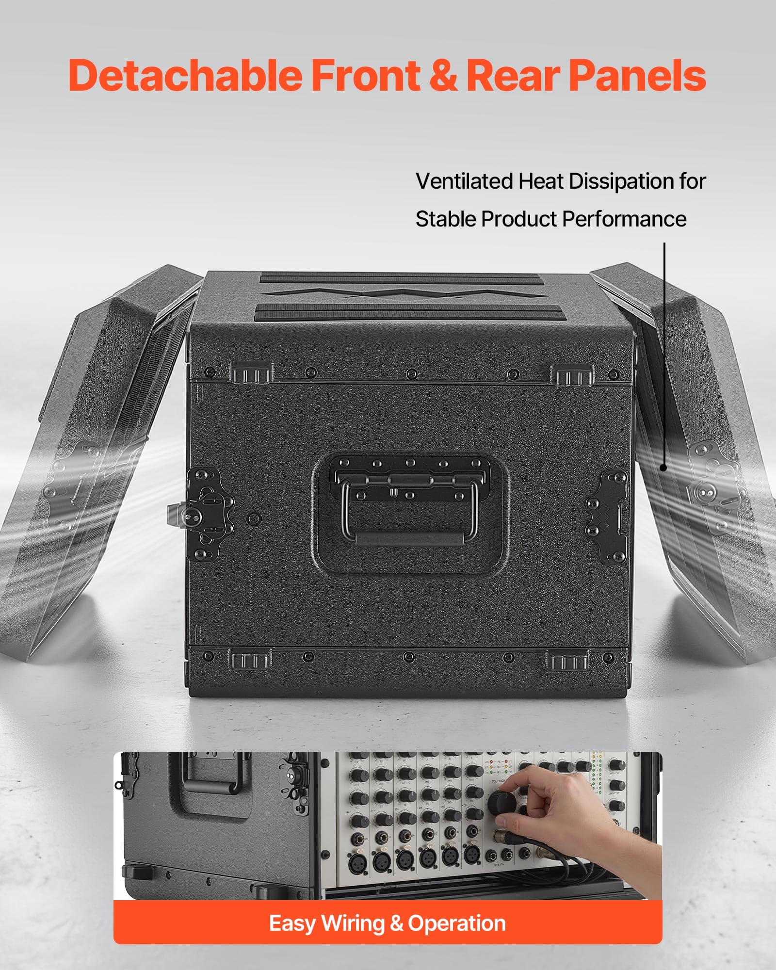 VEVOR Case Rack per Amplificatori, Rack di Rete per Apparecchiature Audio Mixer per DJ 6U Profondità 390 mm PE con Vano per Microfono, Maniglia per Trasporto, Valigia Rigida con Rack per Server