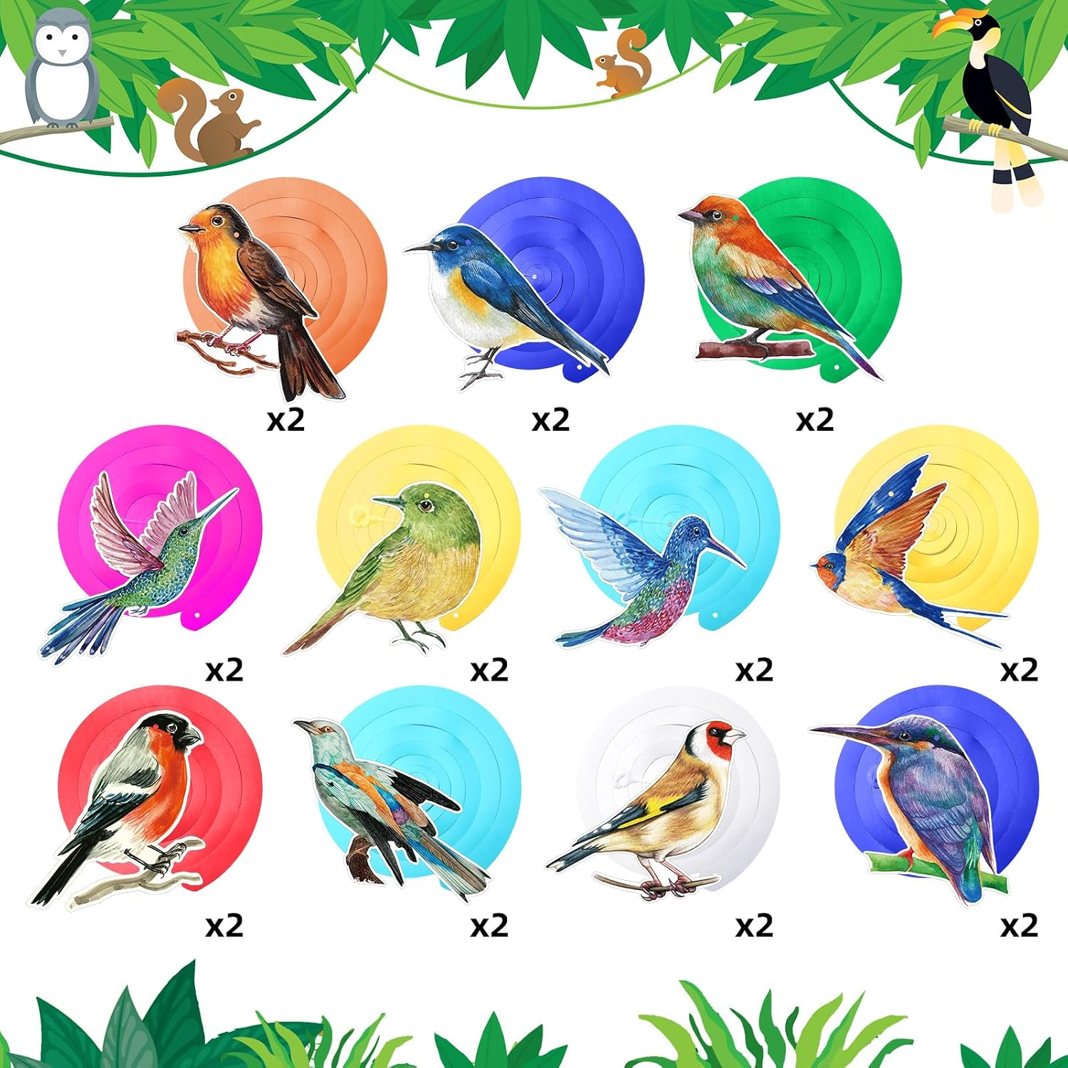 30 Pcs Bird Birthday Party Decorations Hawaiian Bird Hanging Swirl Foil Ceiling Decoration Tropical Rainforest Animal Decor for Summer Hawaiia Beach Luau Tiki Home Classroom Supplies