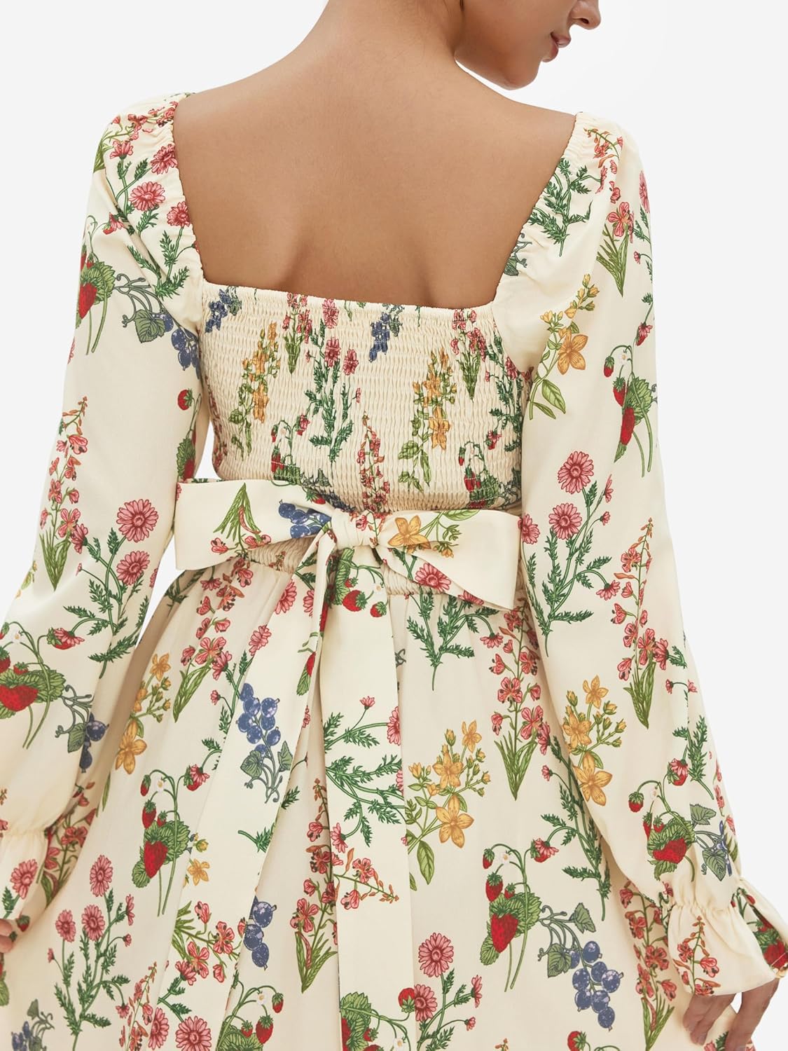 CIDER Women's Smocked Floral Mini Dress Long Sleeve A Line Casual Vacation Short Dress with Pockets - Image 5