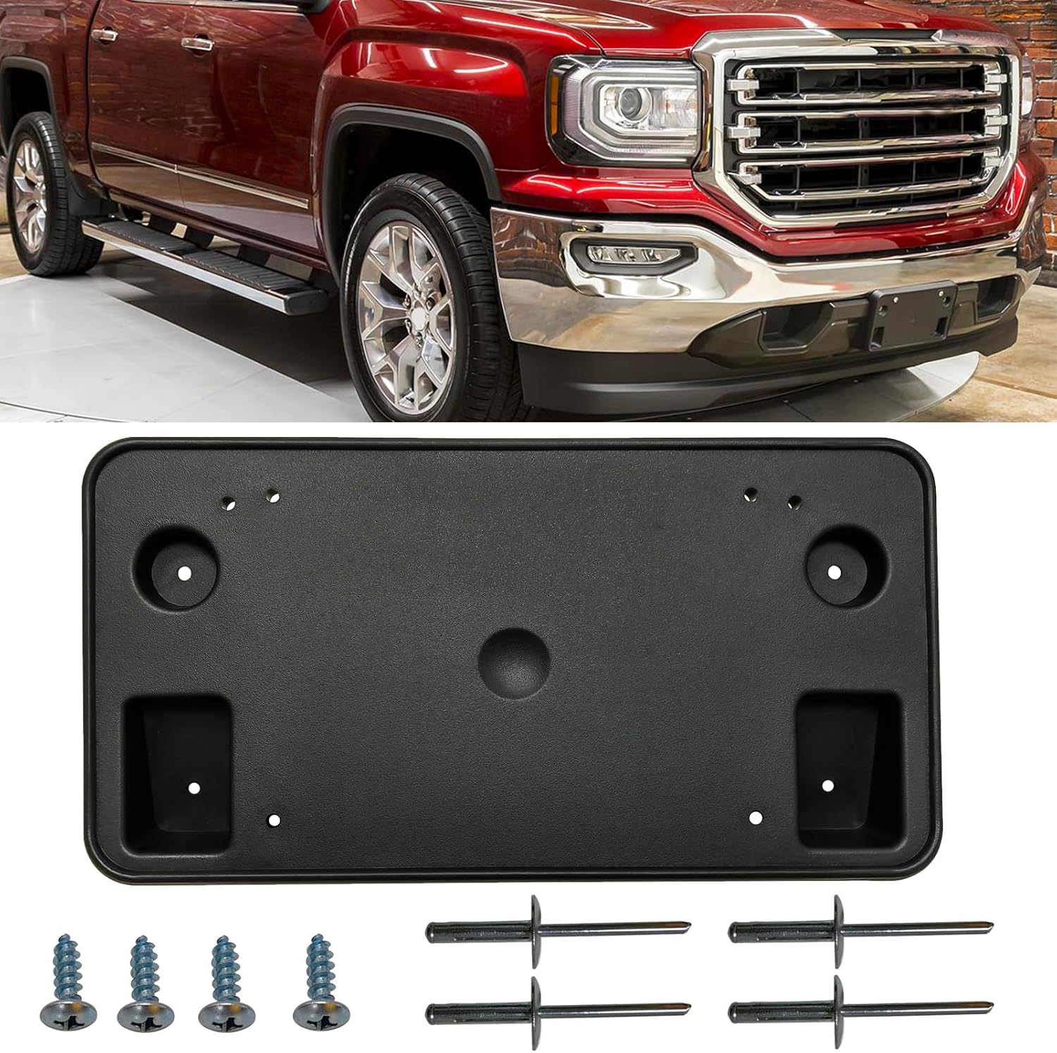 Front Bumper License Plate Frame Mounting Bracket Holder Compatible with 2016 2017 2018 GMC Sierra 1500 Replace 23354525