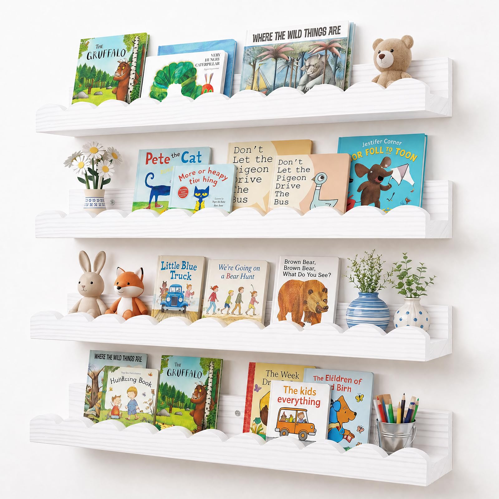 Gugxiom 4 Pack Nursery Wooden Book Floating Shelves for Wall, 16.5 in