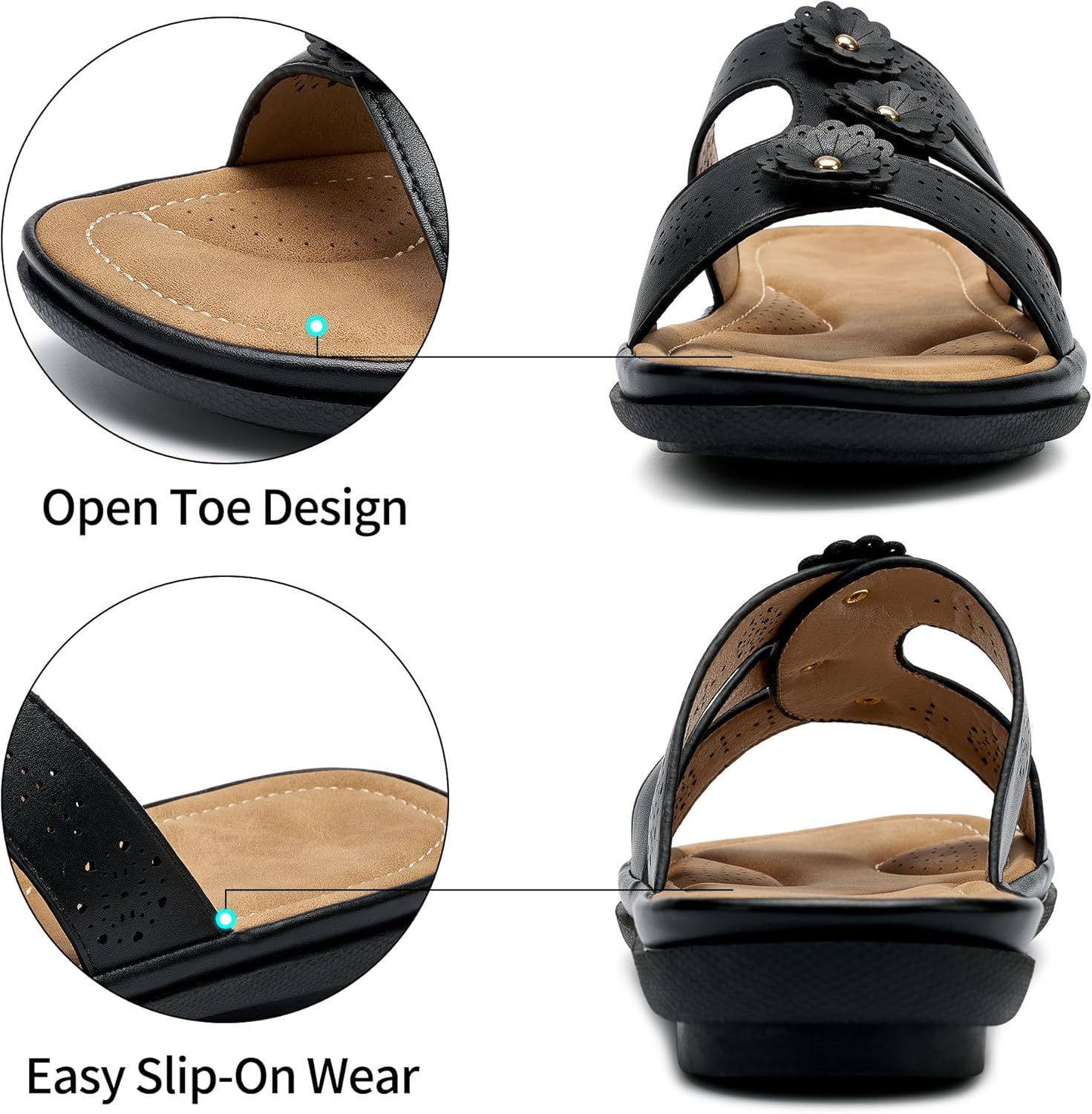 Slides for Womens Flat Sandals: Comfortable Dressy Summer Sandals - Lightweight Slip On Open Toe for Casual Travel