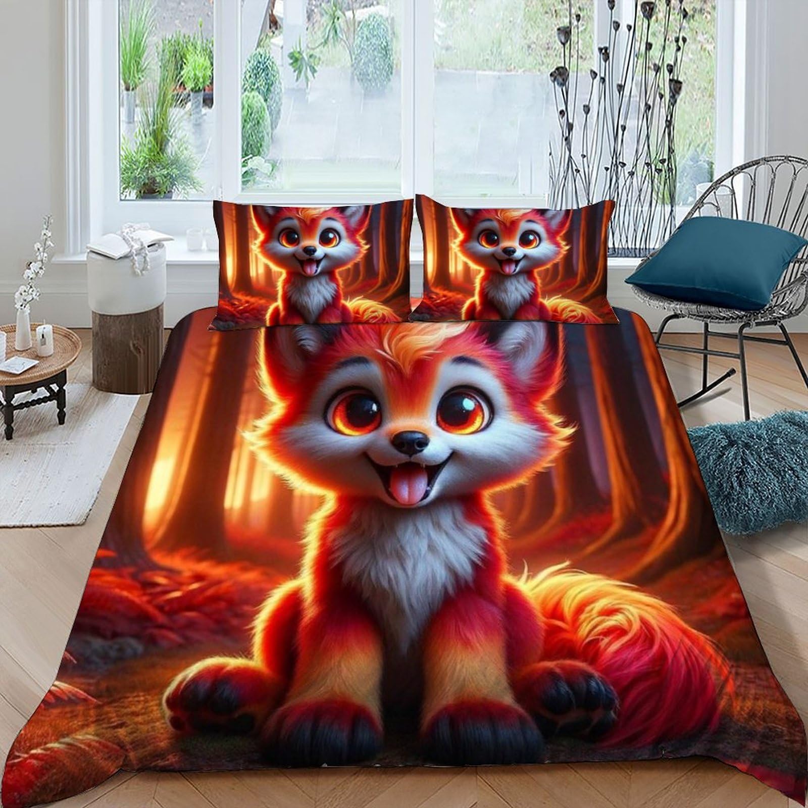 Housse de couette imprimée renard en tissu doux pour des nuits paisibles pleines de douceur