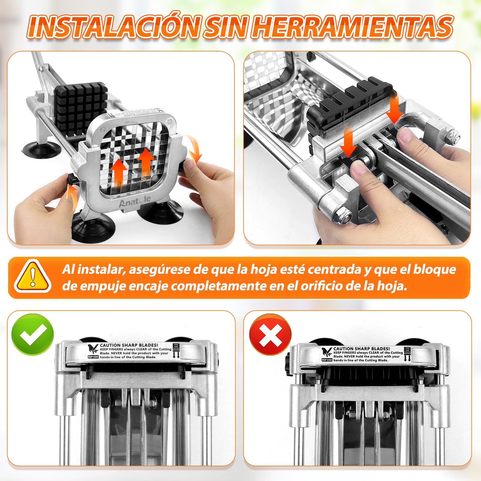 Anatole Cortador de Patatas Fritas Profesional Manual con 13mm Cuchilla | Cuchilla de Acero Inox, Picadora de Papas Finas, 4 Ventosas, Compacto, para Zanahoria Pepino Cebolla, para Cocina de Casa
