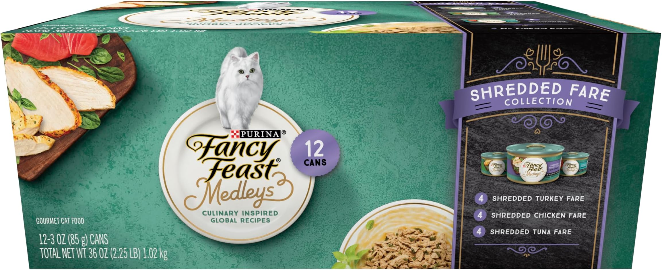 Purina Fancy Feast Elegant Medleys Shredded Fare Collection Cat Food Pack (12 Cans), 1.02 kg