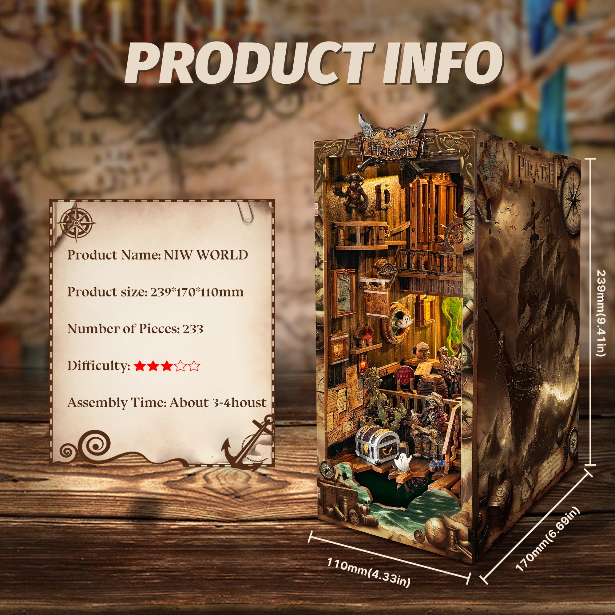 DIY Miniature House Kit, Book Nook Mini House Bookshelf Decor 3D Wooden Puzzle for Adults, Birthday Gift for Family, Friends -: New World
