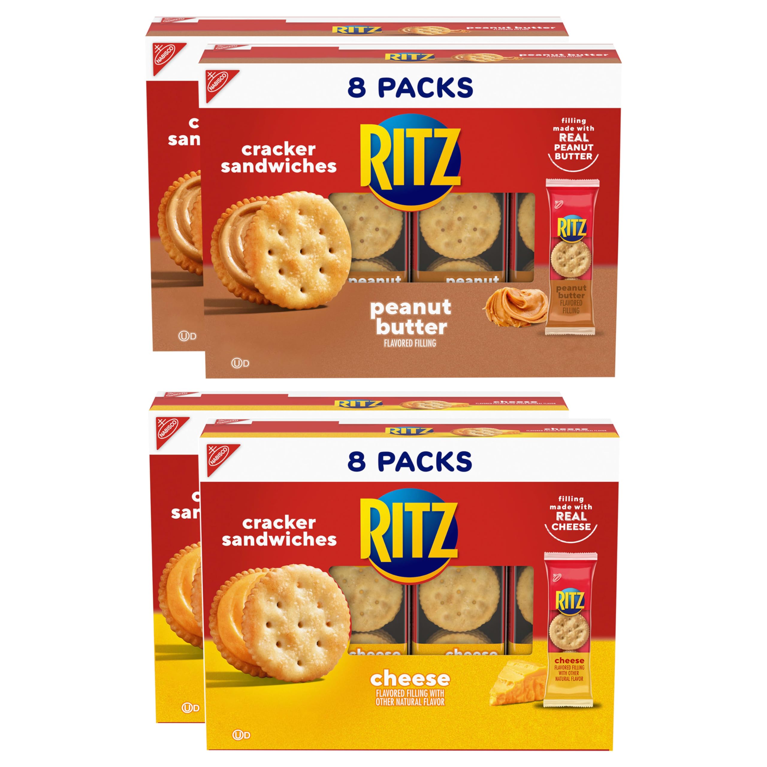 RITZ Peanut Butter and Cheese Sandwich Crackers Variety Pack, Lunch Snacks, 32 Snack Packs (6 Crackers Per Pack)