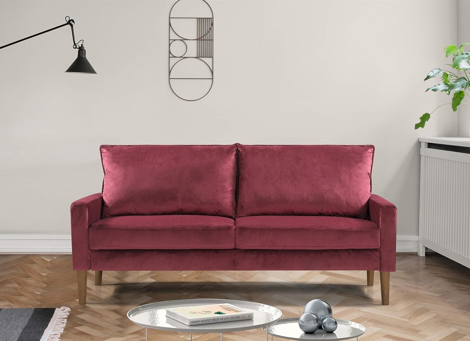 Petit Sofa Mid Century Modern Velvet Couch for Small Spaces, Upholstered 3 Seater Living Room and Bedroom, Easy Assembly, Cobalt Blue