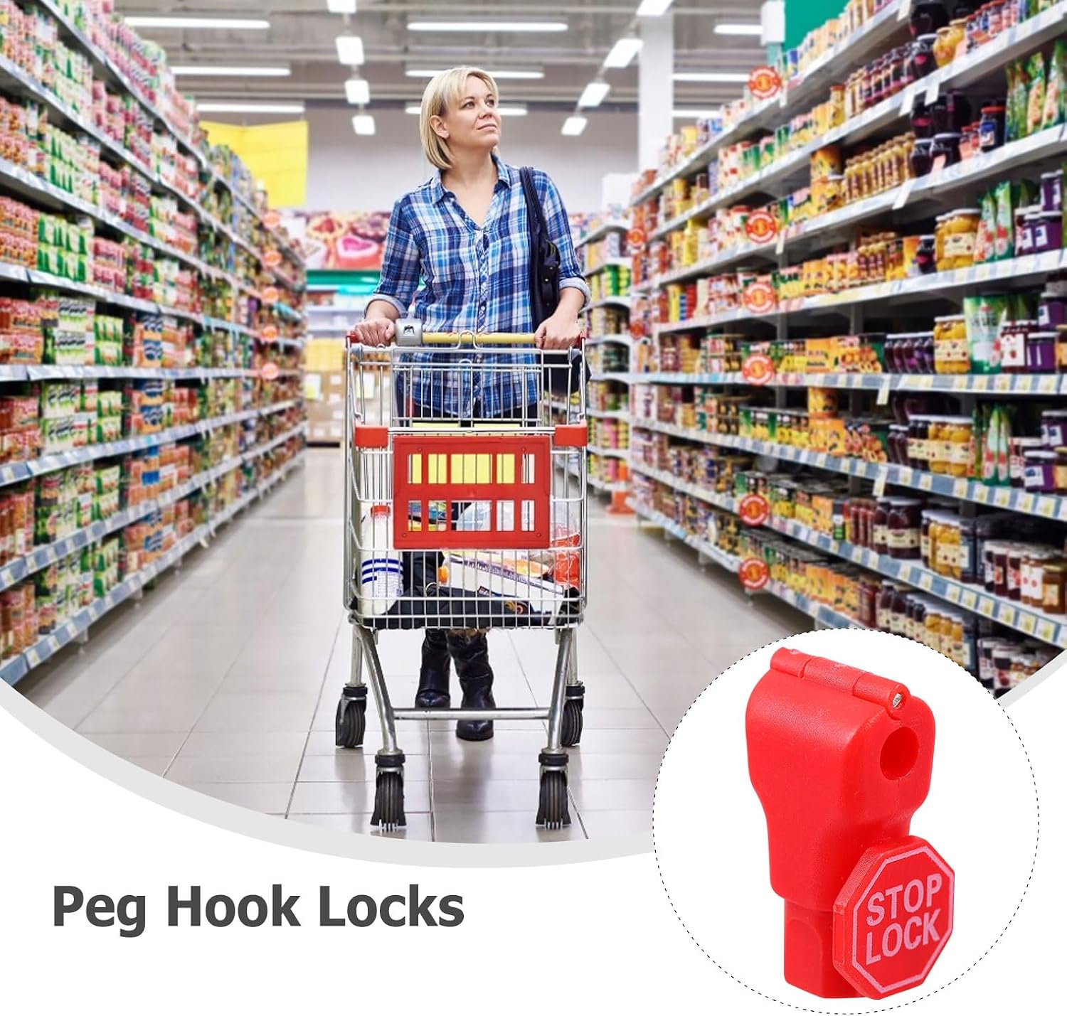 100pcs Anti-Theft Peg Hook Locks for Retail Display, Security Pegboard Hook Locks with Red Plastic Head, Suitable for Store Fixtures and Merchandise Protection