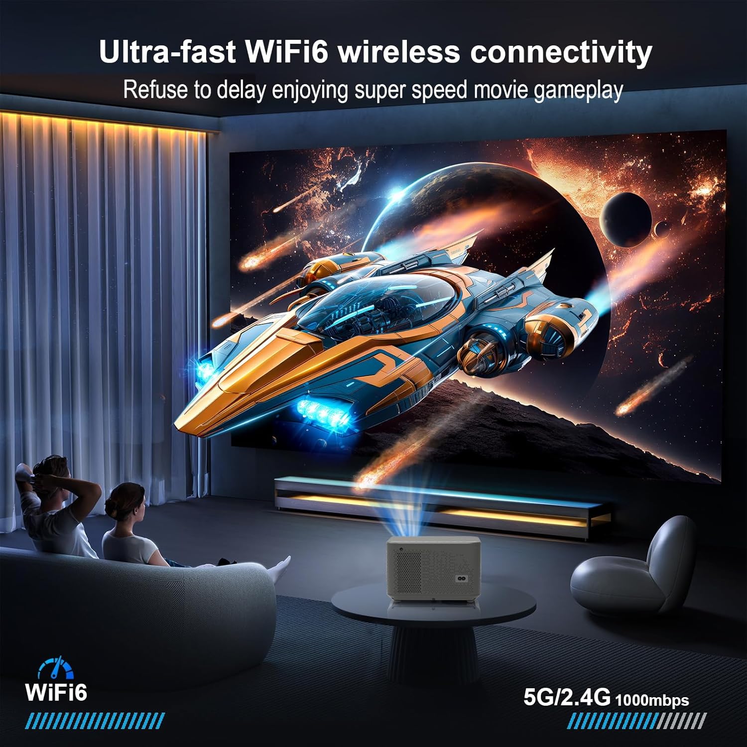 High Performance Video Projector JY-540: 600 ANSI Brightness, Wi-Fi & Bluetooth, Touch Button, HDMI/USB Inputs, Auto Keystone, Full HD 1080P - Perfect for Home Theater, Presentations & Gaming image 2 of 5 B0FHKMFDNX