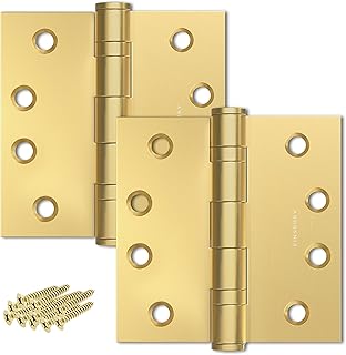 Door Hinge Ball Bearing 4 x 4 Inches Solid 304 Steel Durable Heavy Duty Machined NRP Architectural Grade Mortise Hinges - Set of 2 Matte Gold Door Hinges (Matte Gold)