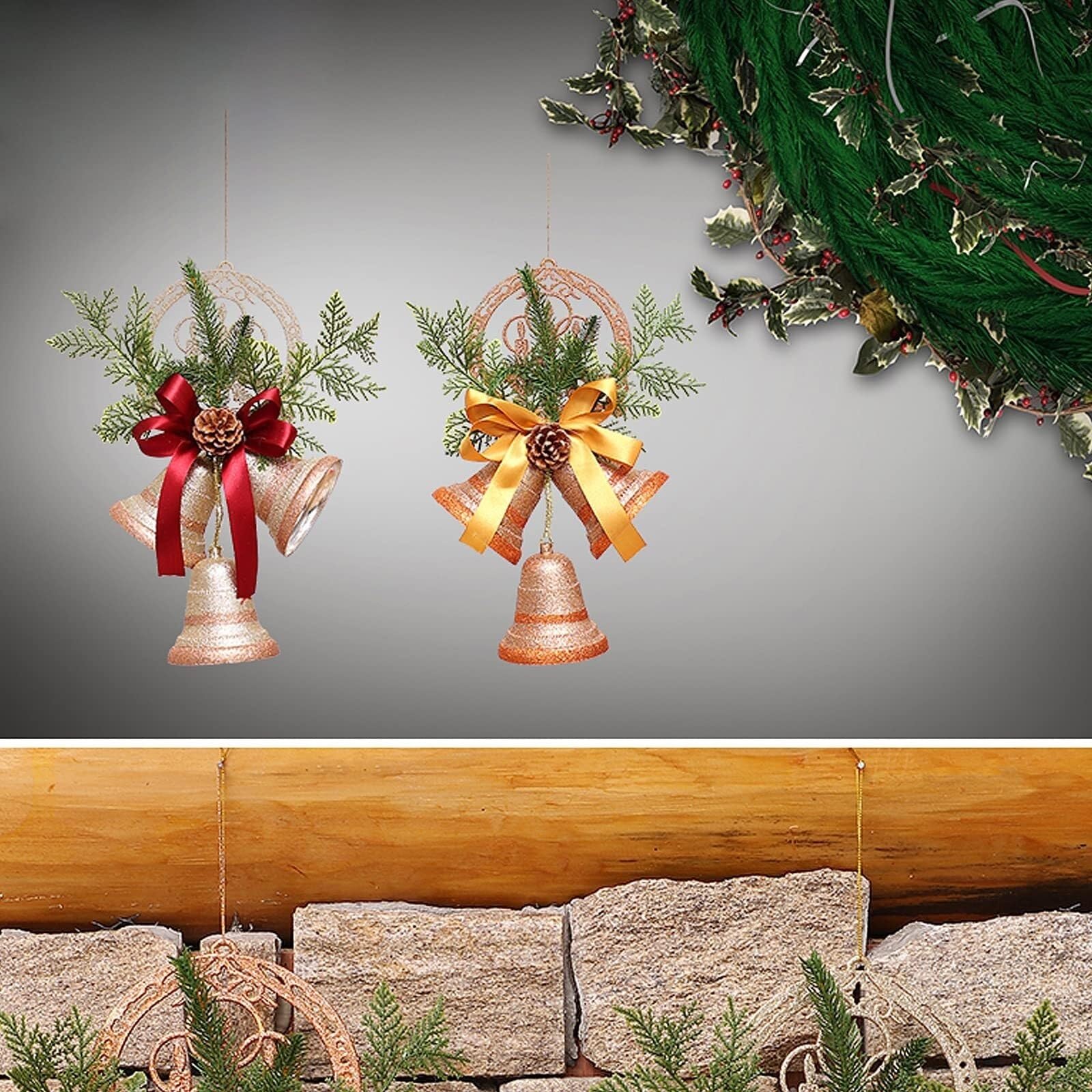 Campanelle Natale 2 Pezzi Ornamenti for Campane di Natale Decorazioni Natalizie Rustiche da Appendere for Albero con Pino Decorazioni(Rot)
