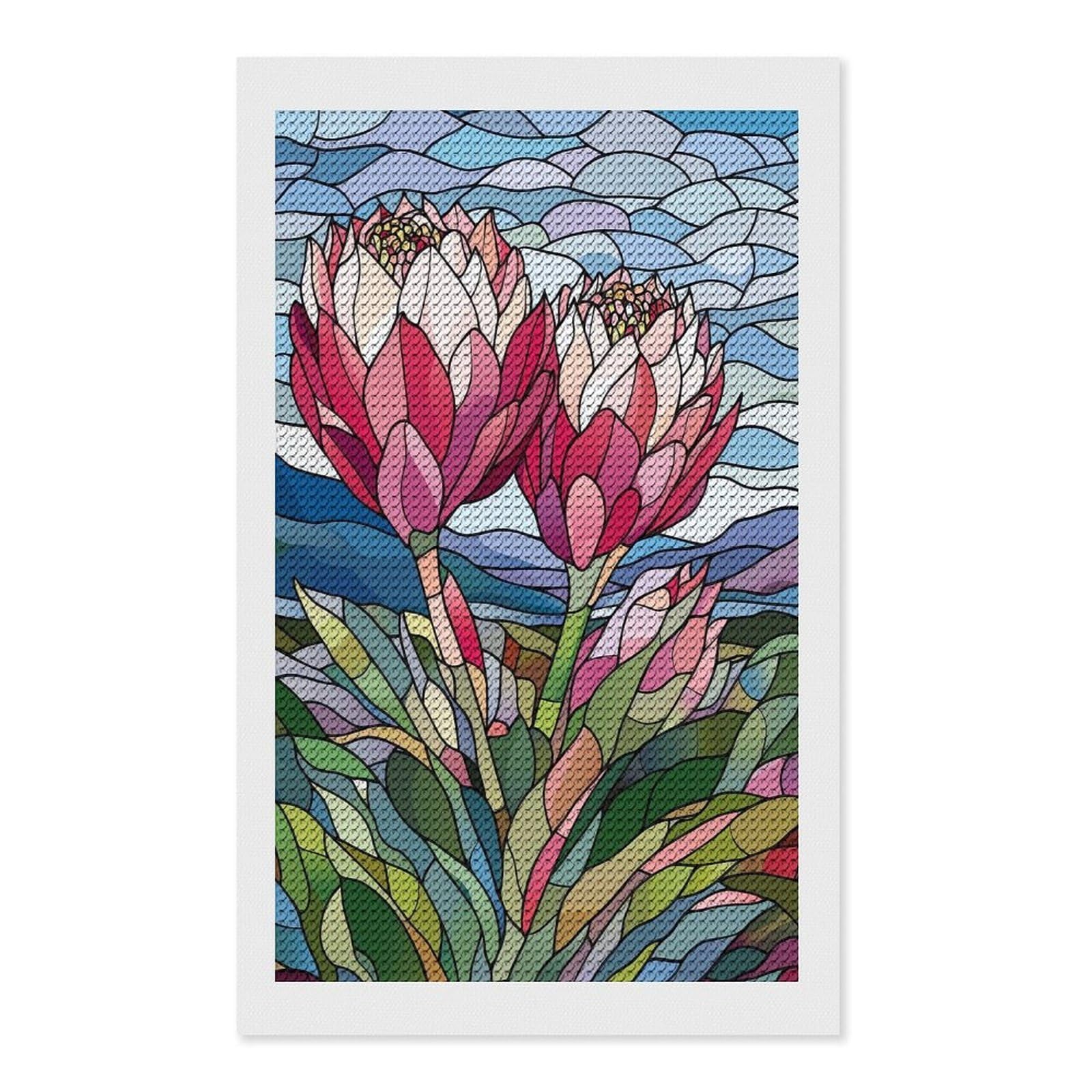 Junmoney Stained Glass Proteas Diamond Art Canvas 12"x20", Decorate Your Room, Mindful Craft Activity, Cosy Home Accent, Thoughtful Handmade Gift