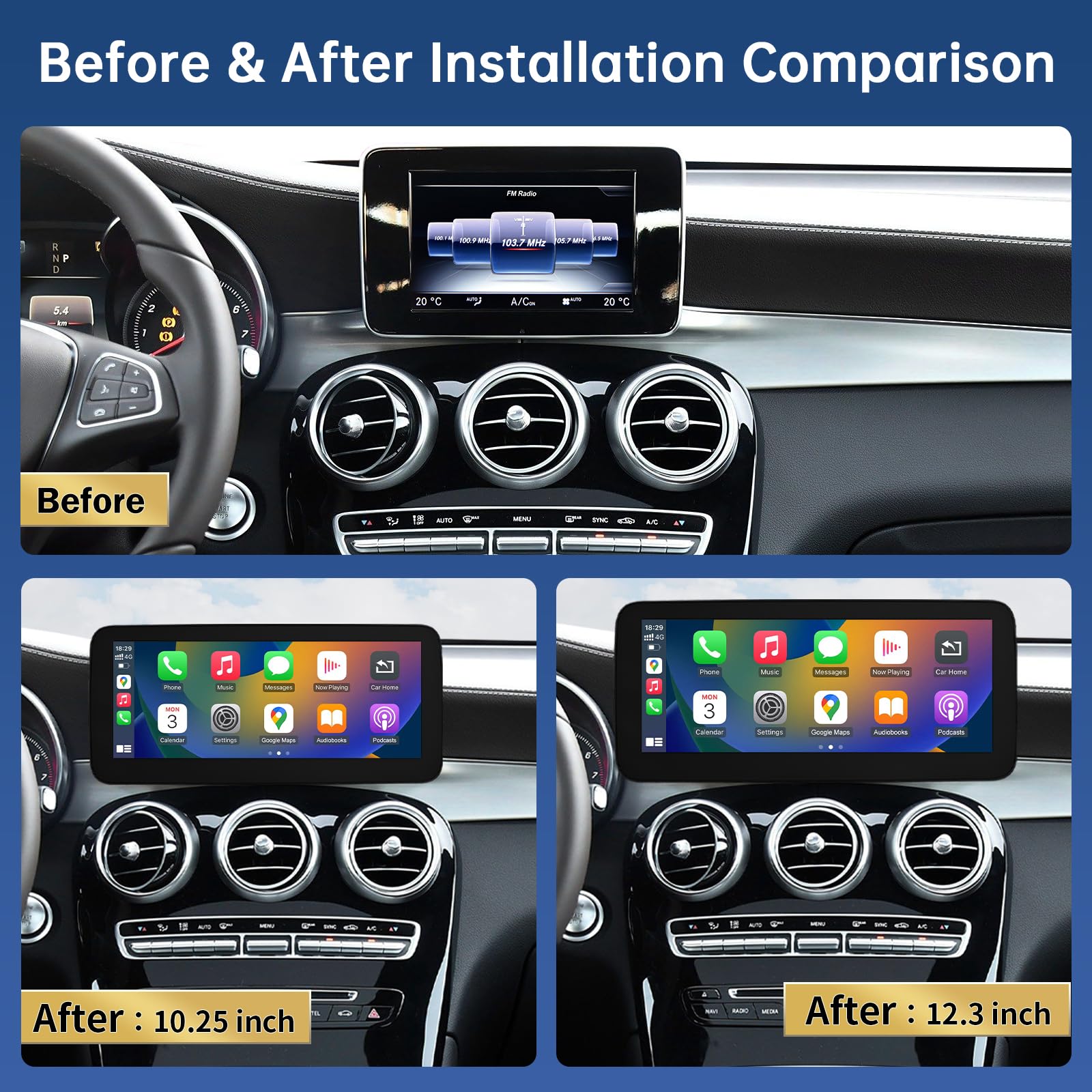 Road Top 12.3 Zoll Ultra-schmal Carplay Radio Touchscreen für Mercedes Benz A/C/V Klasse GLA CLA W176 C117 X117 X156 W447 2015-2018 mit NTG 5.0, Unterstützung Drahtlos Carplay/Android Auto/Mirrorlink