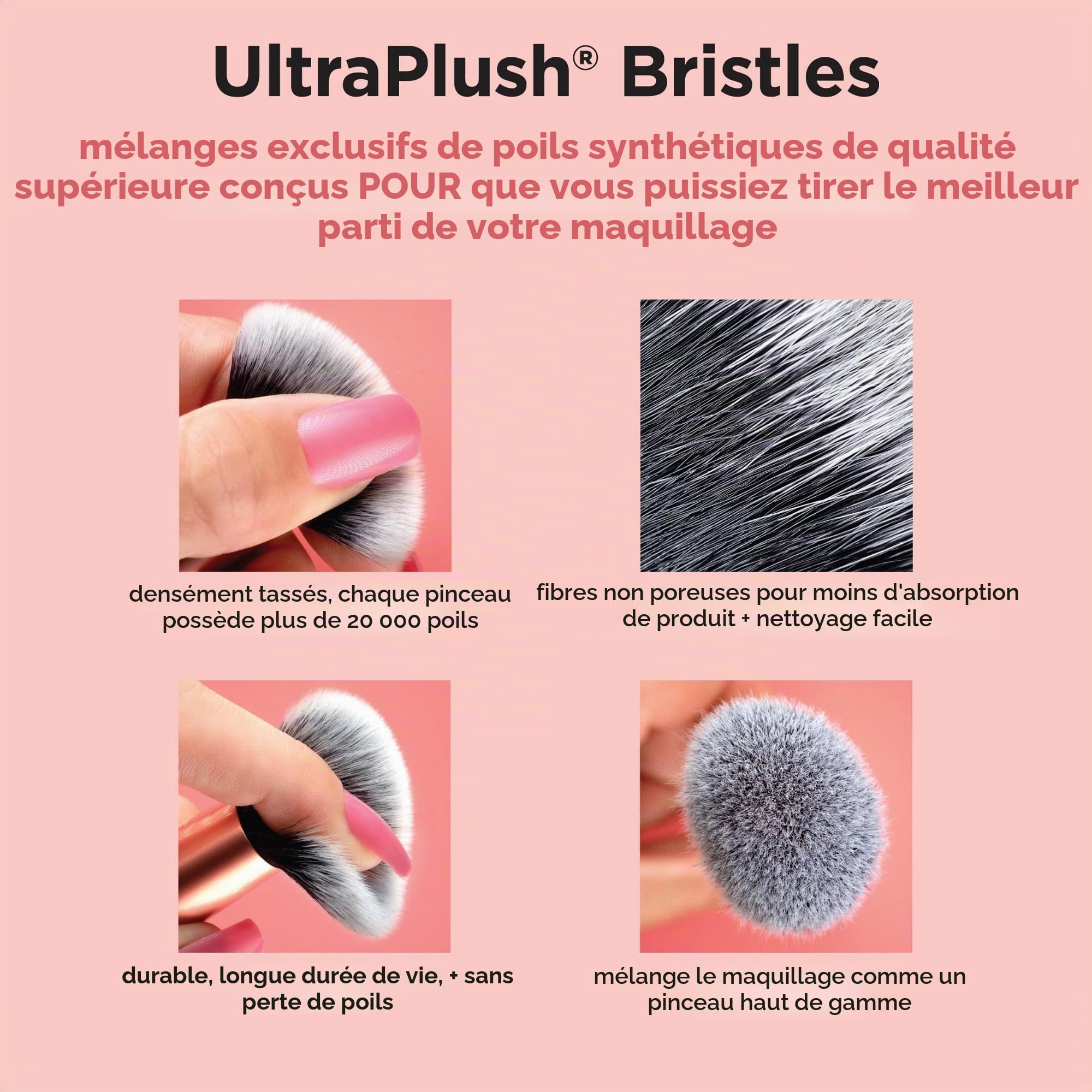 Real Techniques Kit de mini-pinceaux Real Technique Travel Fantasy, pinceaux de maquillage pour fard à paupières, surligneur, contour,ensemble de 11 pièces