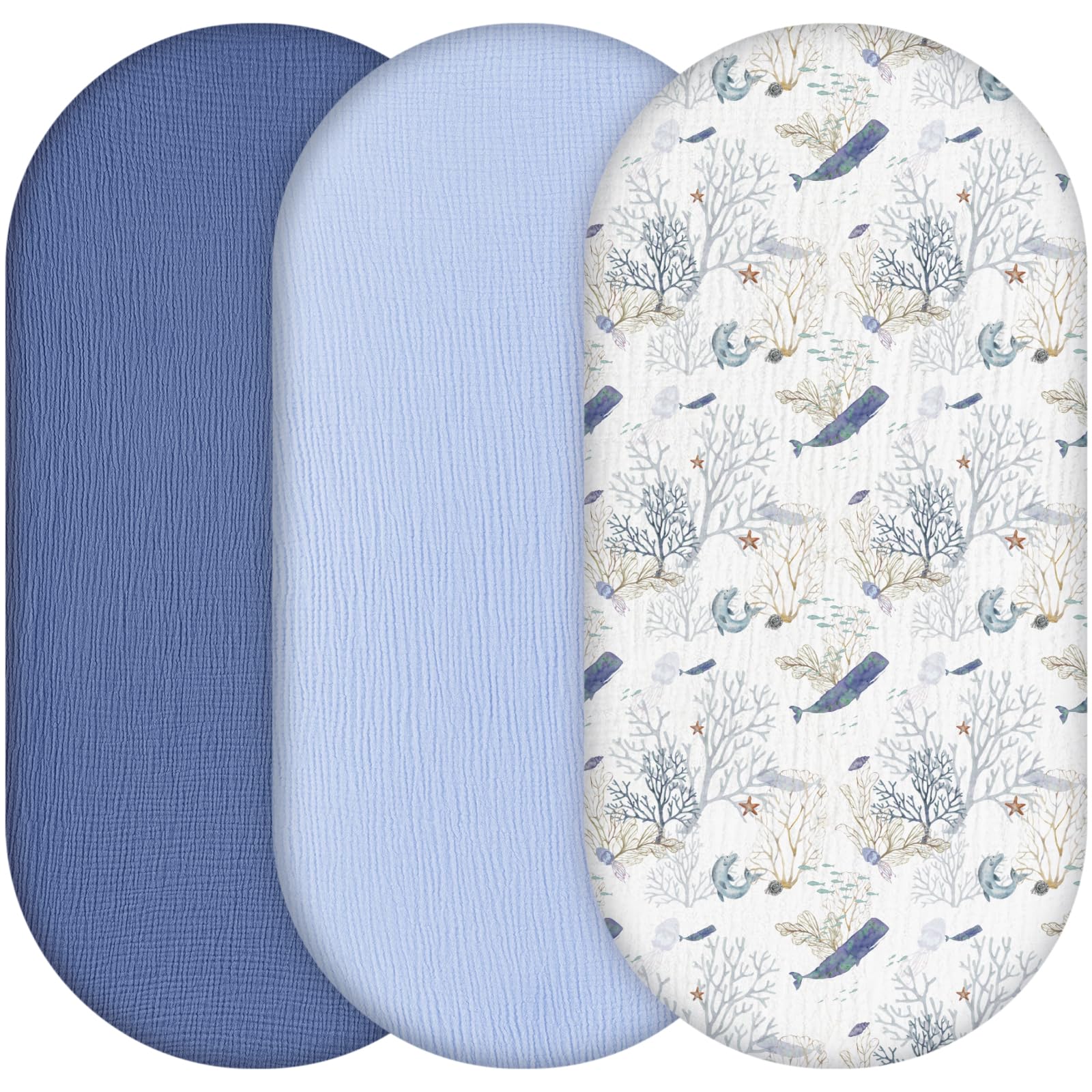 Yukkidds Baby Moses Basket Sheets 81x41cm, 3 Pack 100% Muslin Cotton Fitted Sheets for Bassinet Crib & Pram Mattress