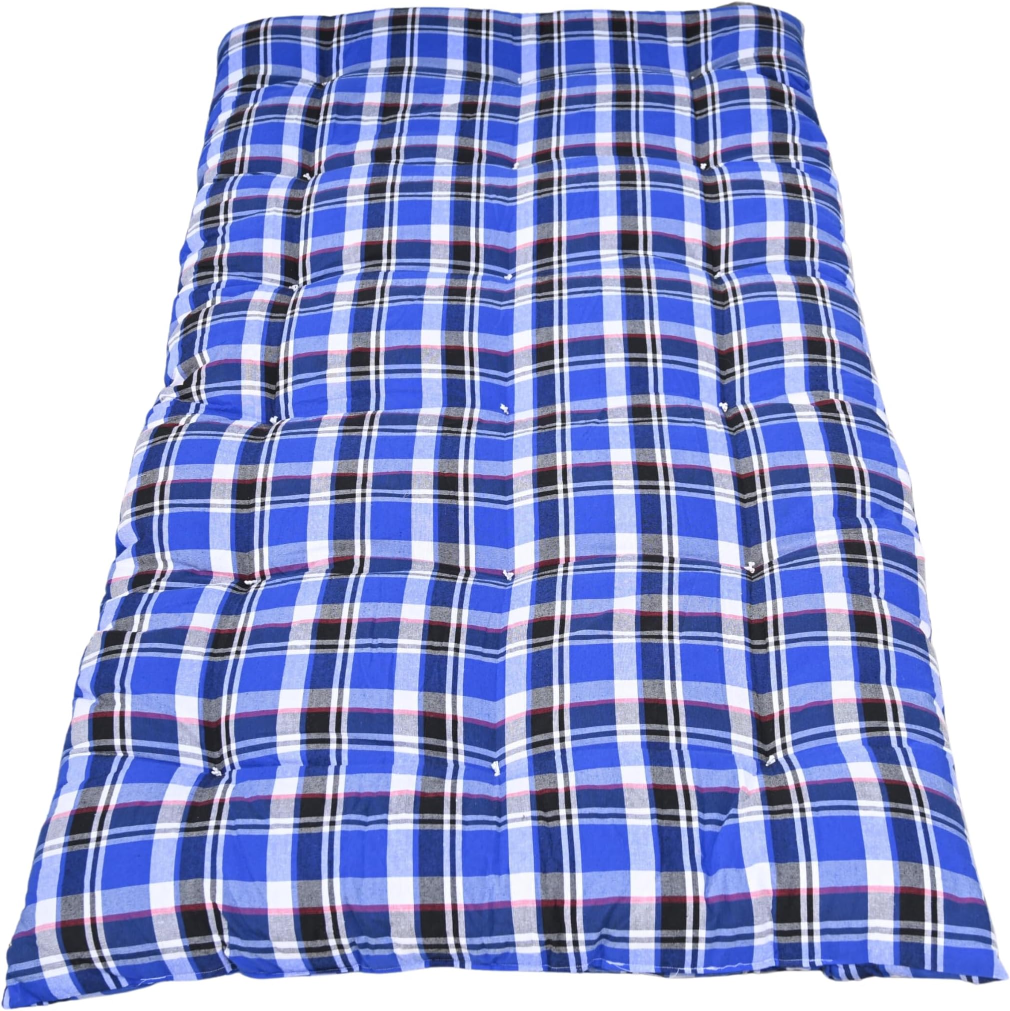 NEXTGO Mattress Single Bed Size 3 x 6 Feet | Soft White Cotton Fibre Tri Fold Floor Mattress | Guest, Travel, Bachelors, PG, Hostel, Use Tufted Ruyi gaddi | White-Blue Checks | SGM
